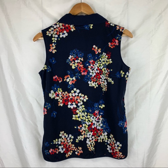 Tommy Hilfiger Floral Collared Keyhole Sleeveless Blouse - Picture 6 of 8